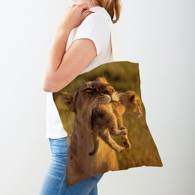 Τσάντες αγορών African Brave Lion Lady Τσάντα τσάντα καμβά, επαναχρησιμοποιήσιμη διπλή εκτύπωση, μοδάτη τσάντα αγοράς άγριων ζώων για γυναίκες