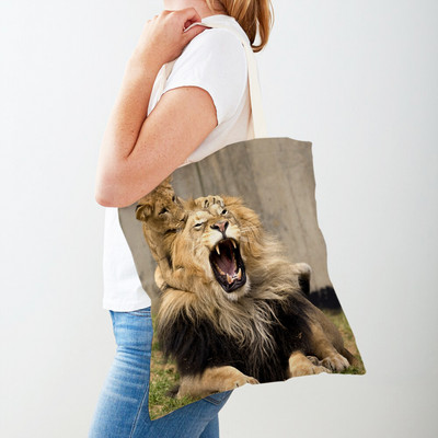 Τσάντες αγορών African Brave Lion Lady Τσάντα τσάντα καμβά, επαναχρησιμοποιήσιμη διπλή εκτύπωση, μοδάτη τσάντα αγοράς άγριων ζώων για γυναίκες