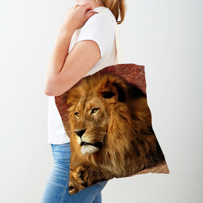 Τσάντες αγορών African Brave Lion Lady Τσάντα τσάντα καμβά, επαναχρησιμοποιήσιμη διπλή εκτύπωση, μοδάτη τσάντα αγοράς άγριων ζώων για γυναίκες