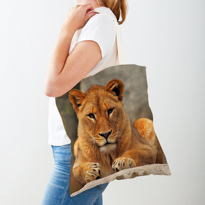 Τσάντες αγορών African Brave Lion Lady Τσάντα τσάντα καμβά, επαναχρησιμοποιήσιμη διπλή εκτύπωση, μοδάτη τσάντα αγοράς άγριων ζώων για γυναίκες