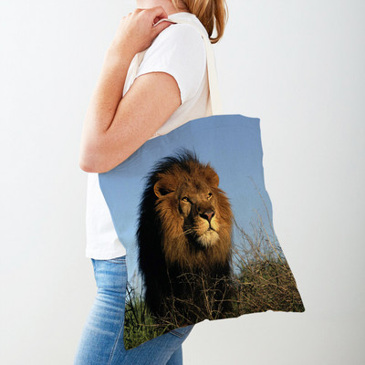 Τσάντες αγορών African Brave Lion Lady Τσάντα τσάντα καμβά, επαναχρησιμοποιήσιμη διπλή εκτύπωση, μοδάτη τσάντα αγοράς άγριων ζώων για γυναίκες