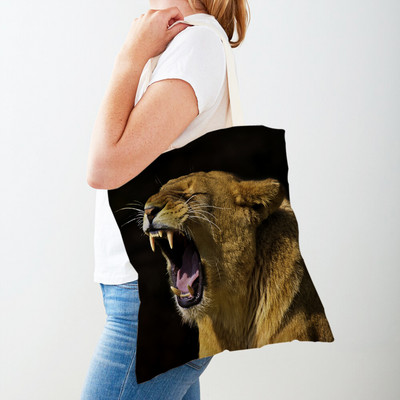 Τσάντες αγορών African Brave Lion Lady Τσάντα τσάντα καμβά, επαναχρησιμοποιήσιμη διπλή εκτύπωση, μοδάτη τσάντα αγοράς άγριων ζώων για γυναίκες