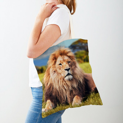 Τσάντες αγορών African Brave Lion Lady Τσάντα τσάντα καμβά, επαναχρησιμοποιήσιμη διπλή εκτύπωση, μοδάτη τσάντα αγοράς άγριων ζώων για γυναίκες