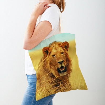 Τσάντες αγορών African Brave Lion Lady Τσάντα τσάντα καμβά, επαναχρησιμοποιήσιμη διπλή εκτύπωση, μοδάτη τσάντα αγοράς άγριων ζώων για γυναίκες
