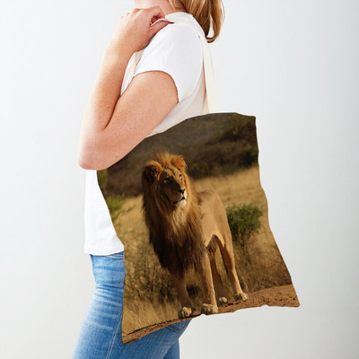 Τσάντες αγορών African Brave Lion Lady Τσάντα τσάντα καμβά, επαναχρησιμοποιήσιμη διπλή εκτύπωση, μοδάτη τσάντα αγοράς άγριων ζώων για γυναίκες