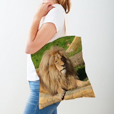 Τσάντες αγορών African Brave Lion Lady Τσάντα τσάντα καμβά, επαναχρησιμοποιήσιμη διπλή εκτύπωση, μοδάτη τσάντα αγοράς άγριων ζώων για γυναίκες