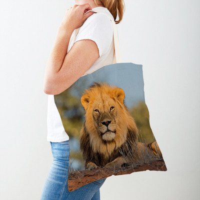 Τσάντες αγορών African Brave Lion Lady Τσάντα τσάντα καμβά, επαναχρησιμοποιήσιμη διπλή εκτύπωση, μοδάτη τσάντα αγοράς άγριων ζώων για γυναίκες