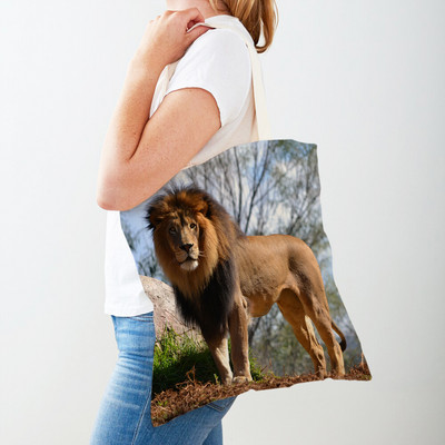 Τσάντες αγορών African Brave Lion Lady Τσάντα τσάντα καμβά, επαναχρησιμοποιήσιμη διπλή εκτύπωση, μοδάτη τσάντα αγοράς άγριων ζώων για γυναίκες