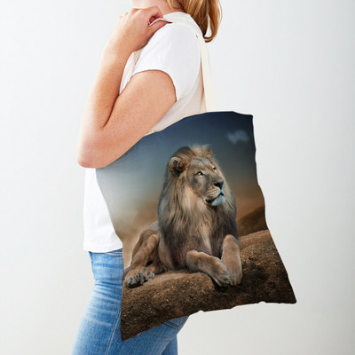 Τσάντες αγορών African Brave Lion Lady Τσάντα τσάντα καμβά, επαναχρησιμοποιήσιμη διπλή εκτύπωση, μοδάτη τσάντα αγοράς άγριων ζώων για γυναίκες