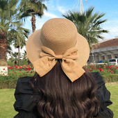 Összehajtható, nagy karimájú, hajlékony lányok szalmakalap napozósapka Bowknot elegáns védelem árnyékolással divatos női strandsapkák 2022 új