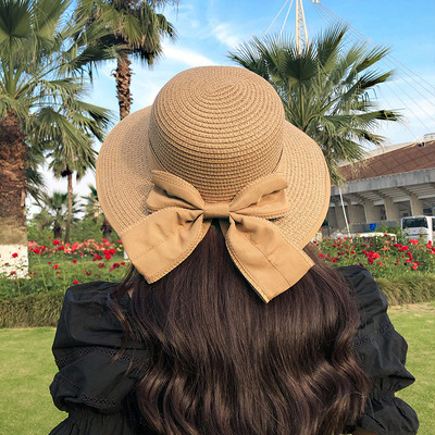 Összehajtható, nagy karimájú, hajlékony lányok szalmakalap napozósapka Bowknot elegáns védelem árnyékolással divatos női strandsapkák 2022 új