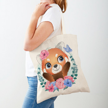 Ζέβρα με φύλλα λουλουδιών καμηλοπάρδαλη Hippo Lion Casual Τσάντα και τα δύο με εκτύπωση Ζώο καμβά Παιδική τσάντα αγορών Tote για γυναίκες Τσάντες αγορών