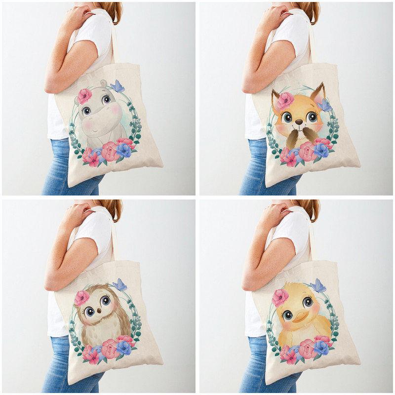 Цвете, лист, зебра, жираф, хипопотам, лъв, ежедневна дамска чанта с щампа и животно, платно, детска пазарска чанта за жени, чанти за пазаруване