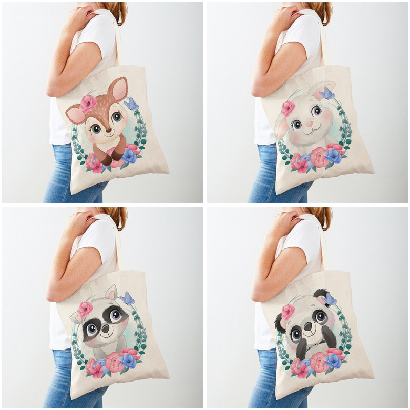 Цвете, лист, зебра, жираф, хипопотам, лъв, ежедневна дамска чанта с щампа и животно, платно, детска пазарска чанта за жени, чанти за пазаруване