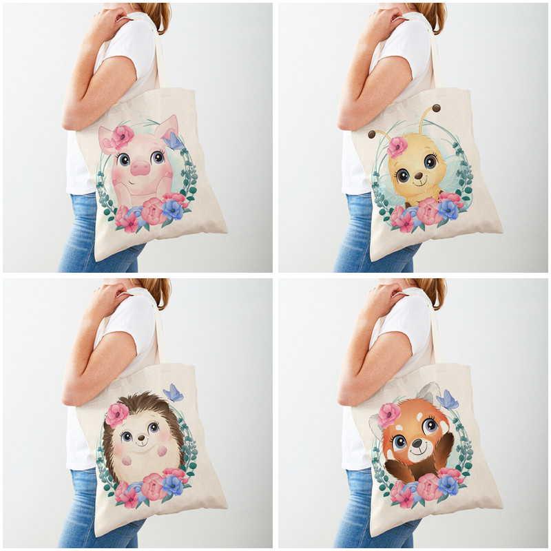 Цвете, лист, зебра, жираф, хипопотам, лъв, ежедневна дамска чанта с щампа и животно, платно, детска пазарска чанта за жени, чанти за пазаруване