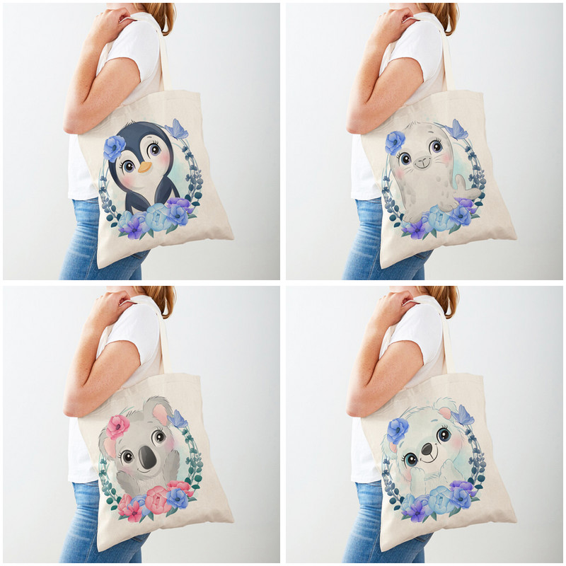 Цвете, лист, зебра, жираф, хипопотам, лъв, ежедневна дамска чанта с щампа и животно, платно, детска пазарска чанта за жени, чанти за пазаруване