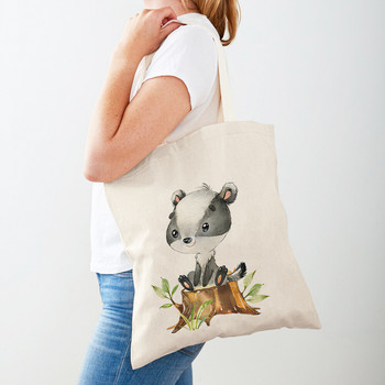Χαριτωμένο Fox Bunny Deer Bear Wolf Raccoon Tote για Lady Handbag Shopper Τσάντα σούπερ μάρκετ Κινούμενα σχέδια με ζώα καμβά γυναικείες τσάντες αγορών