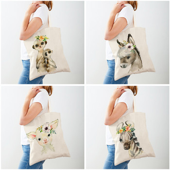 Λουλούδι Ζέβρα Καμηλοπάρδαλη Hippo Lion Penguin Casual Τσάντες αγορών Πτυσσόμενη τσάντα για ψώνια Ζώα υφασμάτινη πάνινη τσάντα για γυναίκες