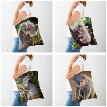 Γυναικείες τσάντες αγορών Αυστραλιανής εκτύπωσης κοάλα Γυναικείες τσάντες αγορών με ζώα και στις δύο όψεις Αναδιπλούμενες επαναχρησιμοποιούμενες Casual τσάντες ώμου από καμβά
