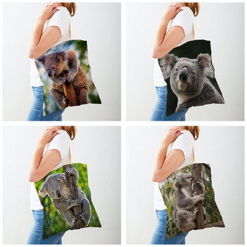 Γυναικείες τσάντες αγορών Αυστραλιανής εκτύπωσης κοάλα Γυναικείες τσάντες αγορών με ζώα και στις δύο όψεις Αναδιπλούμενες επαναχρησιμοποιούμενες Casual τσάντες ώμου από καμβά