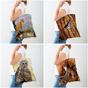 Γυναικεία τσάντα για ψώνια Fox Bird Squirrel Print Τσάντα Shopper και στις δύο όψεις, επαναχρησιμοποιήσιμη τσάντα από καμβά, Animal Casual Tote Shoulder τσάντα