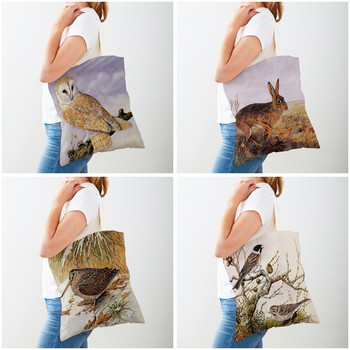 Γυναικεία τσάντα για ψώνια Fox Bird Squirrel Print Τσάντα Shopper και στις δύο όψεις, επαναχρησιμοποιήσιμη τσάντα από καμβά, Animal Casual Tote Shoulder τσάντα