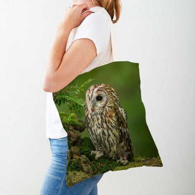 Fashion Wild Animal Bird Owl Shopper Bag Tote τσάντα καμβά και στις δύο όψεις Casual φοιτητική τσάντα ώμου για γυναίκες Παιδιά
