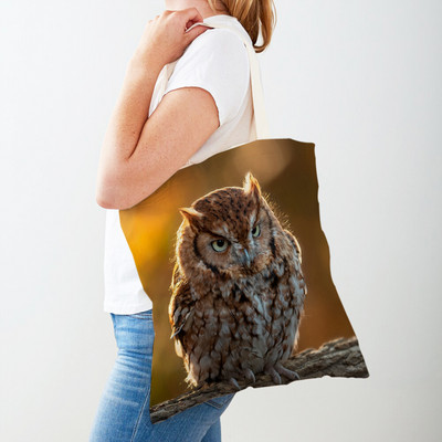 Fashion Wild Animal Bird Owl Shopper Bag Tote τσάντα καμβά και στις δύο όψεις Casual φοιτητική τσάντα ώμου για γυναίκες Παιδιά