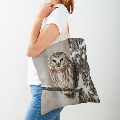 Fashion Wild Animal Bird Owl Shopper Bag Tote τσάντα καμβά και στις δύο όψεις Casual φοιτητική τσάντα ώμου για γυναίκες Παιδιά