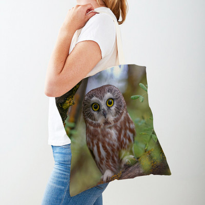 Fashion Wild Animal Bird Owl Shopper Bag Tote τσάντα καμβά και στις δύο όψεις Casual φοιτητική τσάντα ώμου για γυναίκες Παιδιά