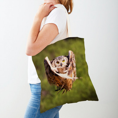 Fashion Wild Animal Bird Owl Shopper Bag Tote τσάντα καμβά και στις δύο όψεις Casual φοιτητική τσάντα ώμου για γυναίκες Παιδιά