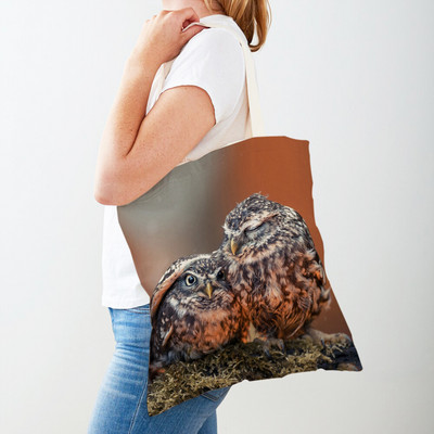 Fashion Wild Animal Bird Owl Shopper Bag Tote τσάντα καμβά και στις δύο όψεις Casual φοιτητική τσάντα ώμου για γυναίκες Παιδιά