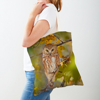 Fashion Wild Animal Bird Owl Shopper Bag Tote τσάντα καμβά και στις δύο όψεις Casual φοιτητική τσάντα ώμου για γυναίκες Παιδιά