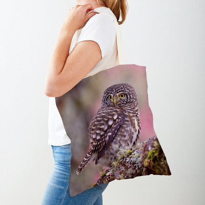 Fashion Wild Animal Bird Owl Shopper Bag Tote τσάντα καμβά και στις δύο όψεις Casual φοιτητική τσάντα ώμου για γυναίκες Παιδιά