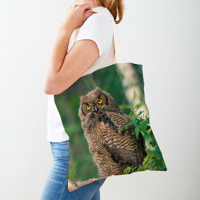 Fashion Wild Animal Bird Owl Shopper Bag Tote τσάντα καμβά και στις δύο όψεις Casual φοιτητική τσάντα ώμου για γυναίκες Παιδιά