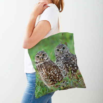 Fashion Wild Animal Bird Owl Shopper Bag Tote τσάντα καμβά και στις δύο όψεις Casual φοιτητική τσάντα ώμου για γυναίκες Παιδιά