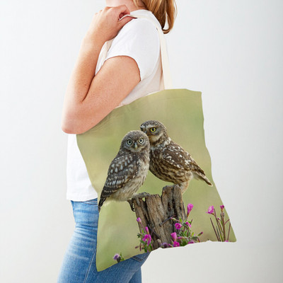 Fashion Wild Animal Bird Owl Shopper Bag Tote τσάντα καμβά και στις δύο όψεις Casual φοιτητική τσάντα ώμου για γυναίκες Παιδιά