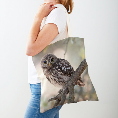 Fashion Wild Animal Bird Owl Shopper Bag Tote τσάντα καμβά και στις δύο όψεις Casual φοιτητική τσάντα ώμου για γυναίκες Παιδιά