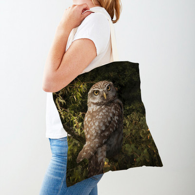 Fashion Wild Animal Bird Owl Shopper Bag Tote τσάντα καμβά και στις δύο όψεις Casual φοιτητική τσάντα ώμου για γυναίκες Παιδιά