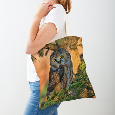 Fashion Wild Animal Bird Owl Shopper Bag Tote τσάντα καμβά και στις δύο όψεις Casual φοιτητική τσάντα ώμου για γυναίκες Παιδιά