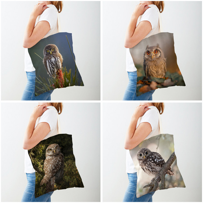 Модна чанта за пазаруване с диви животни, птица, бухал, ръчна чанта, двустранна платнена ежедневна студентска чанта за пазаруване през рамо за жени, деца
