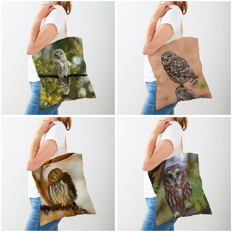 Модна чанта за пазаруване с диви животни, птица, бухал, ръчна чанта, двустранна платнена ежедневна студентска чанта за пазаруване през рамо за жени, деца