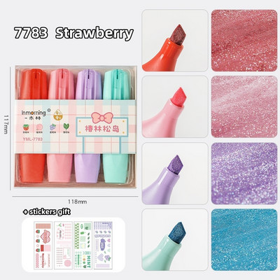 4db Fruit Shop Glitter Színkiemelő tollkészlet Illat Fémes Marker Ecset Rajzfestéshez Művészeti Iskola F7212