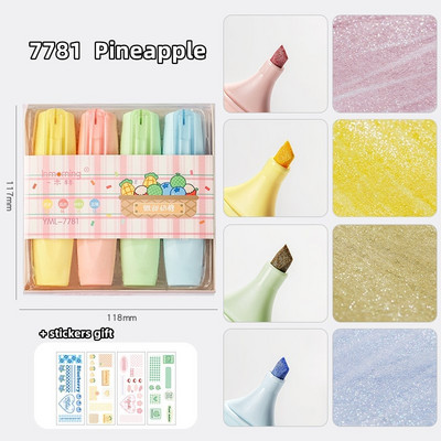 4db Fruit Shop Glitter Színkiemelő tollkészlet Illat Fémes Marker Ecset Rajzfestéshez Művészeti Iskola F7212