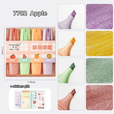 4db Fruit Shop Glitter Színkiemelő tollkészlet Illat Fémes Marker Ecset Rajzfestéshez Művészeti Iskola F7212