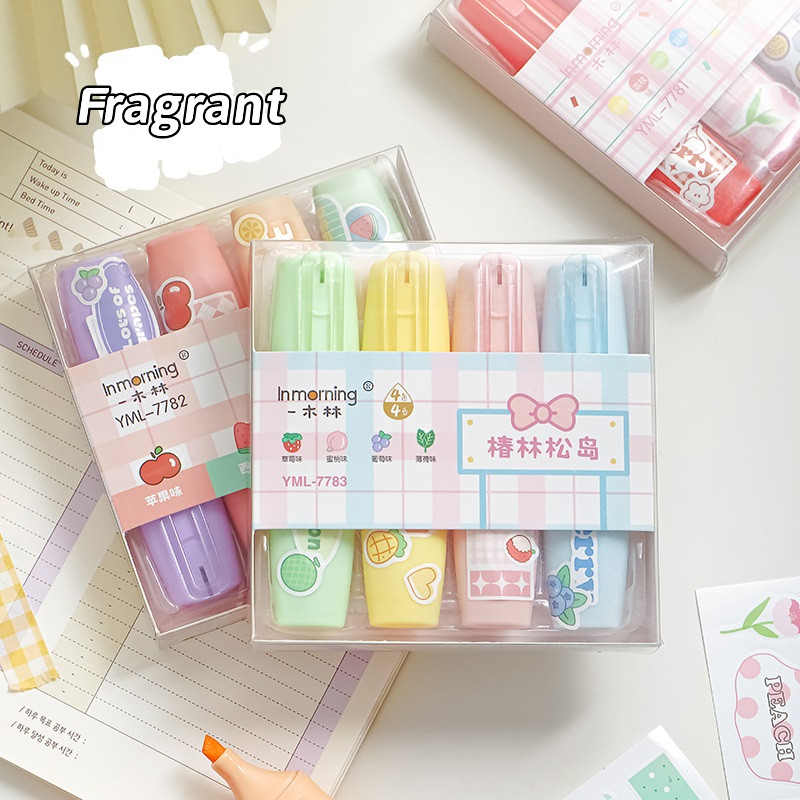 4 бр Fruit Shop Glitter Color Highlighter Pens Set Fragrance Metallic Marker Brush for Drawing Painting Art School F7212