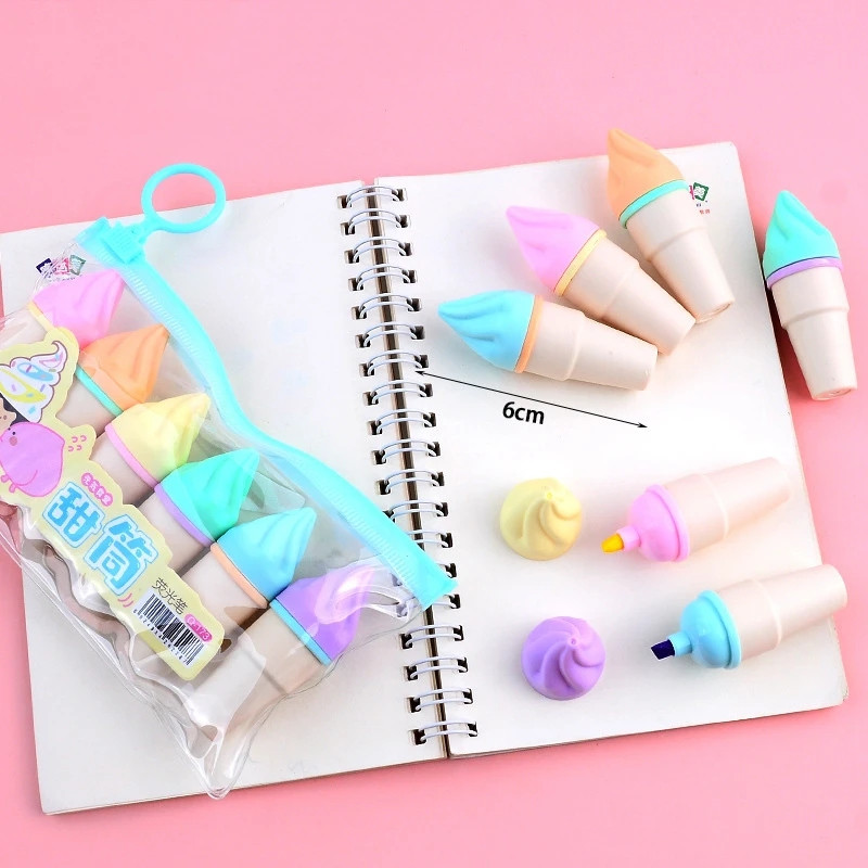 6 бр. Creative Mini Cat Paw Ice Cream Highlighter Student Art Painting Graffiti Marker Pen Училищен подарък Kawaii Канцеларски материали