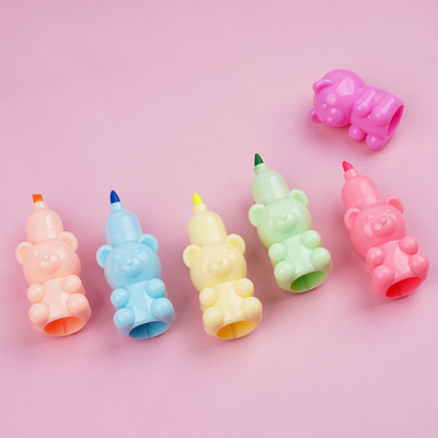 Kawaii 5 Colors Little Bear fluoreszkáló jelölő toll szett kiemelő toll festmény kiemelő jel aranyos írószer iskolai kellékek
