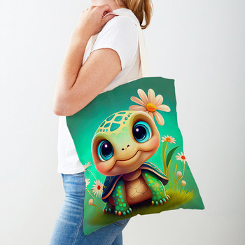 Χαριτωμένη θαλάσσια χελώνα Γυναικείες τσάντες αγορών Lady Travel Shoulder Tote τσάντα Eco Double Print Canvas Cartoon Animal Shopper Bag