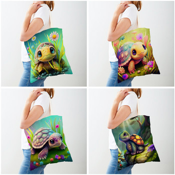 Χαριτωμένη θαλάσσια χελώνα Γυναικείες τσάντες αγορών Lady Travel Shoulder Tote τσάντα Eco Double Print Canvas Cartoon Animal Shopper Bag